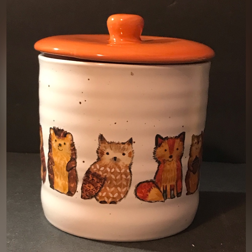 Sheffield Home Ceramic Storage Canister Jar w/Lid Woodland/Thanksgiving/Fall